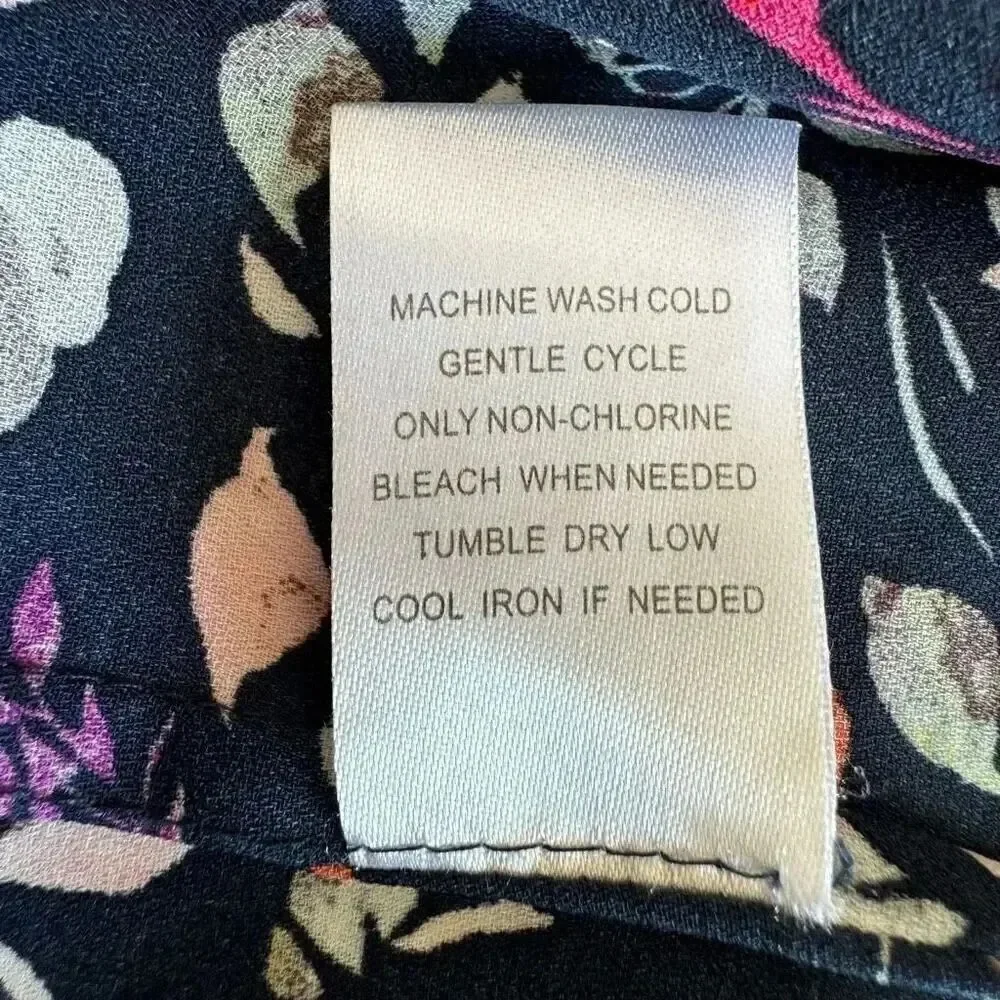 Anthropologie Danielrainn Floral Print Blouse Top Short Sleeve Chiffon L #2205